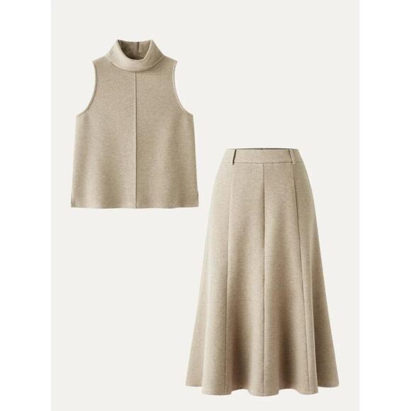 2Pcs Set Split Hem Top & High Waisted Midi Skirt - Heather Morganite Size Small - Picture 3 of 6